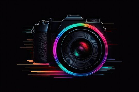 Colorful Camera Roll Icon Black Background. Generative AI