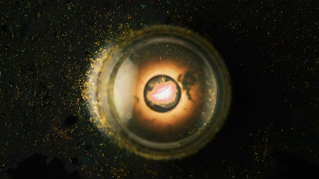 Cell division animation on white background.