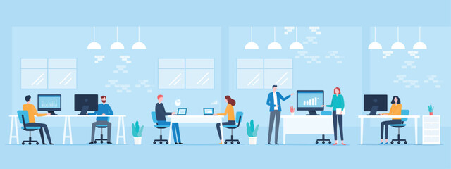 group business people team meeting and working collaboration in office workplace concept. flat vector illustration character. 