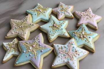 Star shape cookies on a Mabel table background
