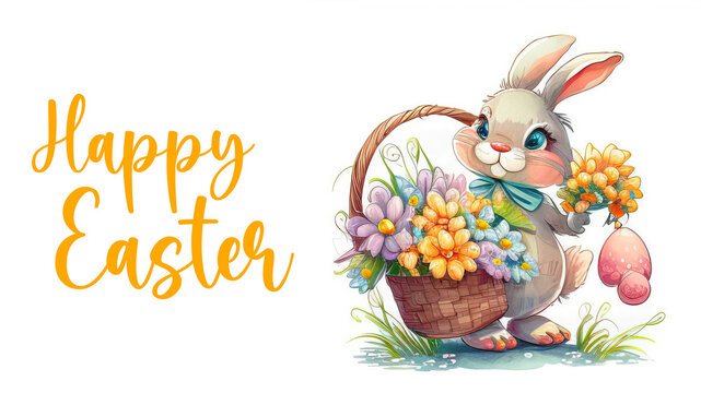A happy easter card with a bunny sitting in a egg. 
 Caption on the picture Happy Easter