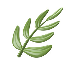 Obraz premium Cute 3d icon Detailed Green Palm Tree Branch. Triumphal Entry in Jerusalem or Palm Sunday. illustration isolated transparent png background