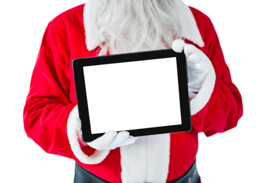 Mid-section of Santa Claus holding digital tablet