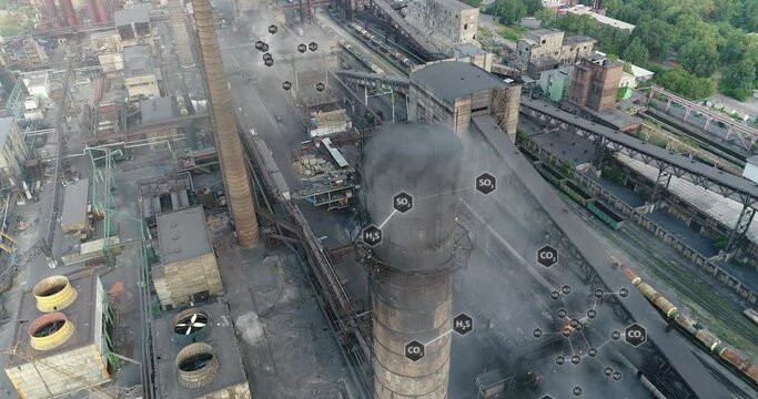 Emission of solid substances into the atmosphere. Environmental pollution visualization. White smoke from the factory chimney, visualization of the release of hazardous components