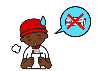 少ない給料にため息をつくファストフード店員