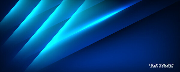3D blue techno abstract background overlap layer on dark space with light line effect decoration. Modern graphic design element cutout style concept for banner, flyer, card, or brochure cover