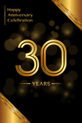 30th Anniversary template design with double line numbers. Golden anniversary template. Vector