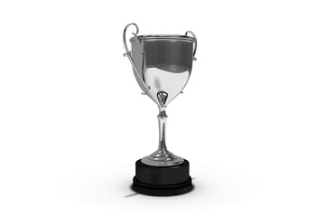 Silver trophy against white background