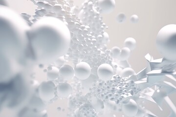 Abstract background white milk liquid bubble, molecule inside. Generative AI illustration.