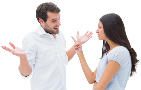 Angry brunette accusing her boyfriend