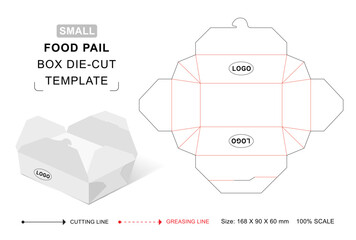 Food pail box die cut template with 3D blank vector mockup for food packaging