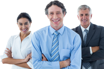 Smiling business people brainstorming together