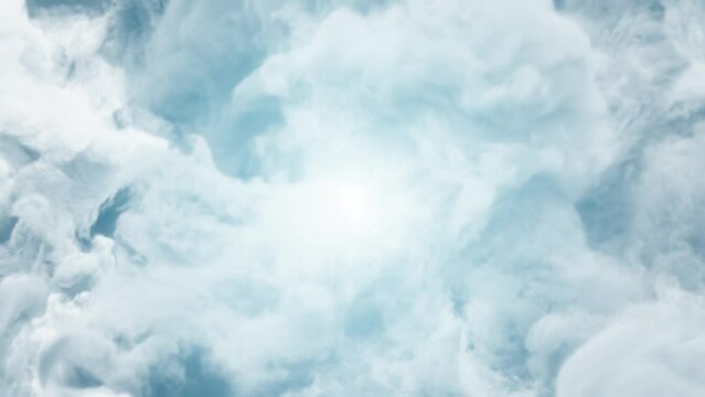 Clouds Frame On Sunny Sky Background/ 4k motion graphics of a banner frame of sunny sky landscape with clouds and smoke borders for holidays communication