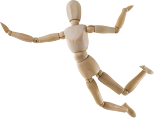3d image of wooden figurine jumping in air  
