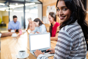 Portrait of businesswoman using laptop