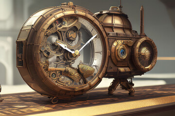 Abstract old clock, vintage gold illustration generated by AI