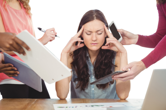 Depressed businesswoman with eyes closed