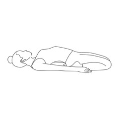 Line art of woman doing Yoga in reclining hero pose vector.