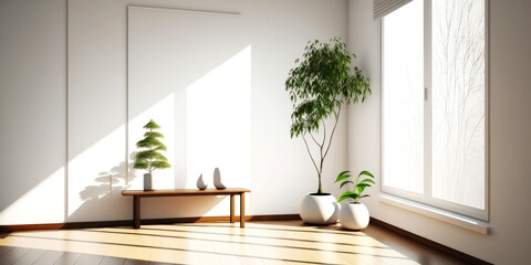 Tranquil Japanese-Style Yoga Studio: Embrace Serenity in a Spacious and Minimalist Sanctuary, Imbued with Zen Aesthetics, Designed for Mindfulness and Inner Peace. Generative AI