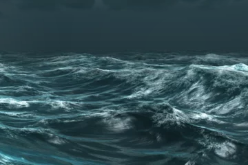 Tuinposter Rough blue ocean under dark sky © vectorfusionart
