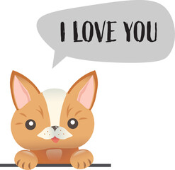 Cute Cat with I love you text on speech bubble