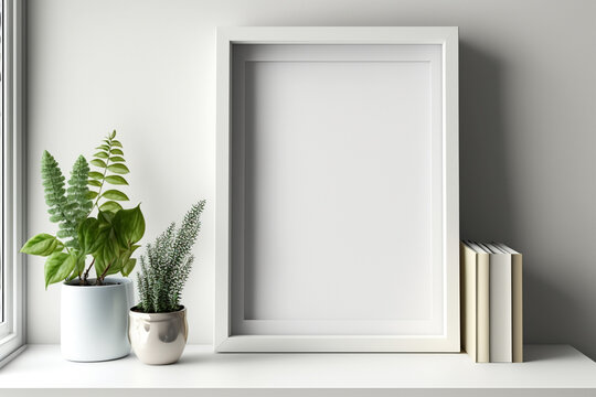 White frame mockup with copy space for illustrations, photos or print presentations. AI generated