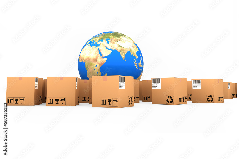 Poster Digitally generated image of boxes and globe