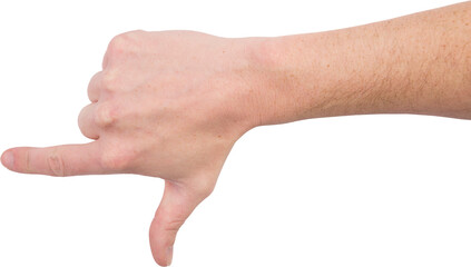 Hand of person showing loser sign
