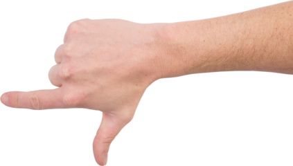 Hand of person showing loser sign
