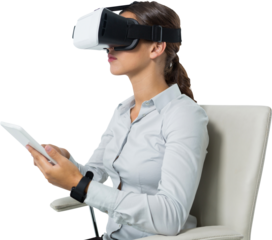 Female executive using virtual reality headset