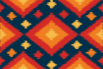 Aztec Ikat geometric Navajo ethnic seamless pattern. Navy blue background. Native American Indian, Mexican, African boho style. Design for clothes, fabric, wallpaper, home decor, textile, carpet.