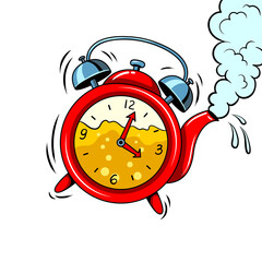 Alarm clock in teapot with tea pop art PNG illustration with transparent background