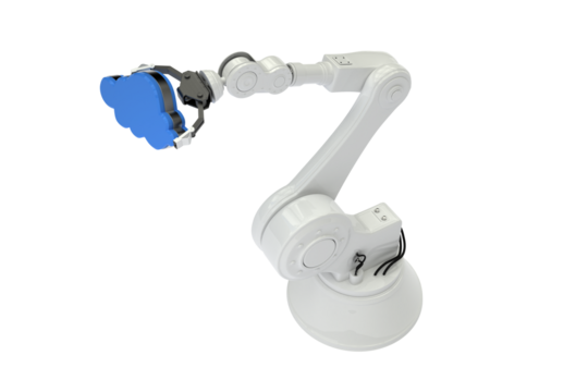 Robotic arm holding blue cloud - Powered by Adobe