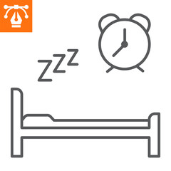 Healthy sleep line icon, outline style icon for web site or mobile app, nap and rest, bed and clock vector illustration, vector graphics with editable strokes.