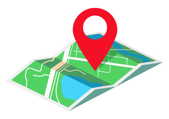 Map with geo tag isometric PNG illustration with transparent background
