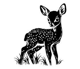 illustration of young deer, Baby deer icon Black and white