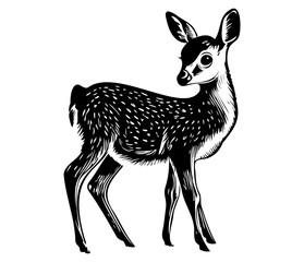 illustration of young deer, Baby deer icon Black and white