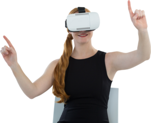 Female executive using virtual reality headset