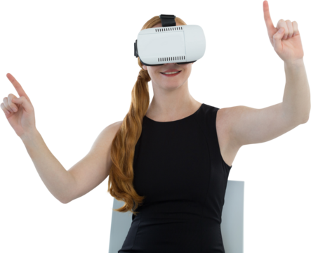 Female executive using virtual reality headset