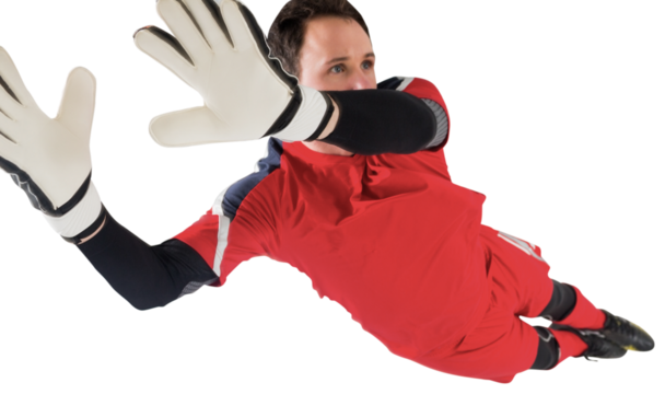 Fit goal keeper jumping up