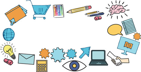 Compostie image of various icons representing online shopping