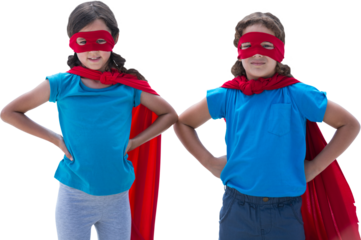 Brother and sister standing with hands on hips