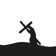 Jesus carries the cross silhouette on a white background. Vector illustration