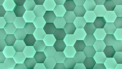 Naklejka premium Background with hexagons, abstract light green hexagonal structure. 3d render illustration