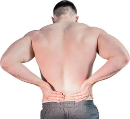 Rear view of bodybuilder with painful back
