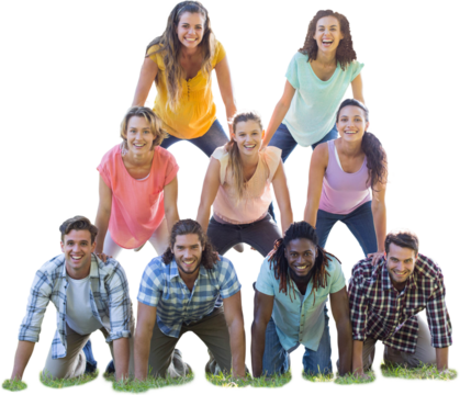 Happy friends making human pyramid