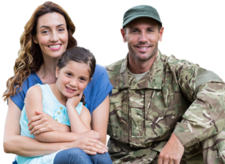 Portrait of smiling army man with family