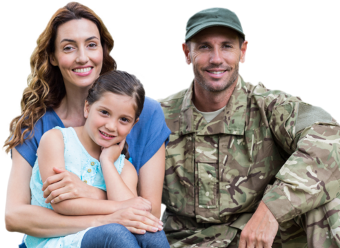Portrait of smiling army man with family
