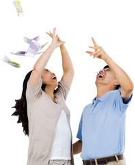 Happy couple throwing money in the air