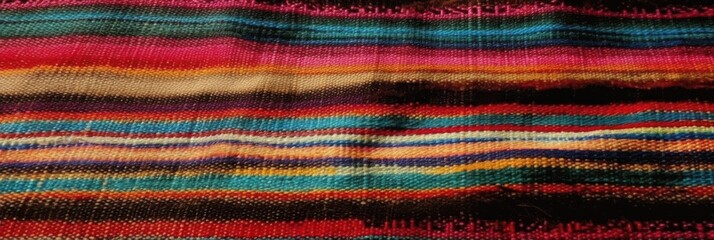 Colorful fabric background. Mexican blanket, bright color stripe pattern, ethnic fabric, Cinco de Mayo banner. Generative AI